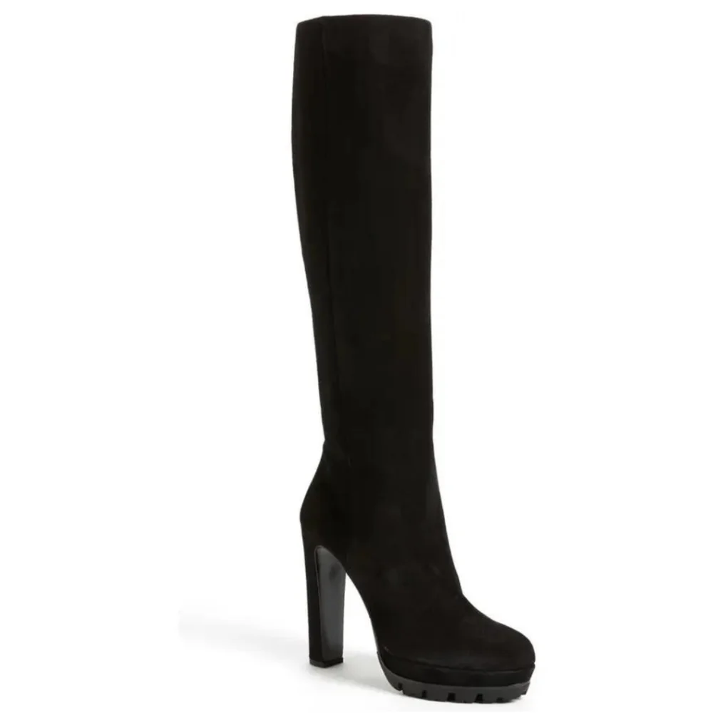 🖤♥️PRADA♥️🖤Lug Sole High Heel Black Deerskin Boot, size 41 (US 11), 🆕 - Picture 3 of 16